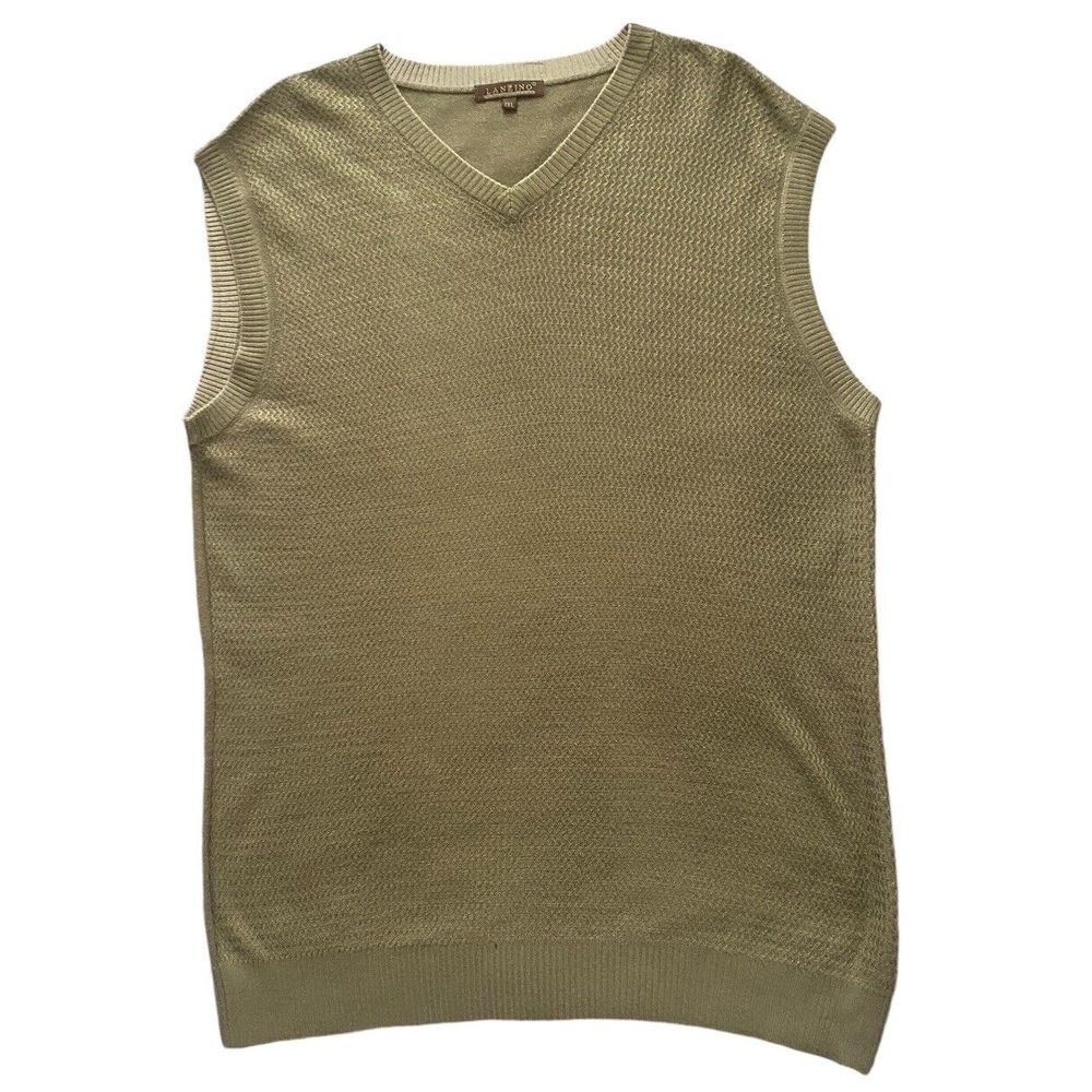 VTG Lanzino Wool Blend Sweater Vest Preppy 2X Beige Brown Fall Winter Transition